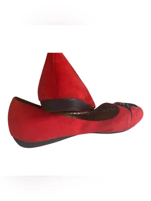 Daisy Fuentes Bright Red Suede Ballet Flats with Round Metal Emblem thumbnail 4