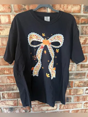 Comfort Colors Black Short Sleeve Tee with Pumpkin Bow Graphic thumbnail 1