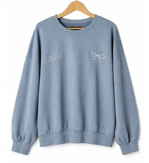 Dazy Plus Sweatshirt Women 3XL Blue NWT Bow Heart Embroidered Oversized Pullover thumbnail 1