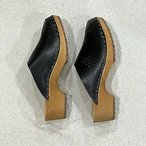 Marcus Black Leather Wooden Swedish Clogs Size 36 thumbnail 7