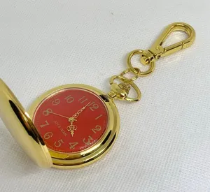 joy & iman Pocket Watch Quartz Clip On Purse Fob Gold Tone red dial running thumbnail 1
