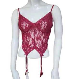 Frederick's of Hollywood Red Floral Lace Lingerie with Garter Clips (M) thumbnail 2