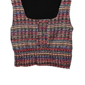 Zara Tweed Crop Tank Top Womens Medium Multicolor Plaid Button Front Square Neck thumbnail 6