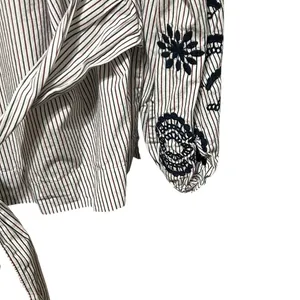 J Crew Womens Peasant Boho Cottage Top L Stripe Embroidered‎ Tie Back Parisian thumbnail 5