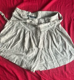 Zara Cream High-Waist Paperbag Tie Shorts thumbnail 1