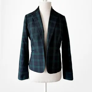 Vintage Y2K Blue Plaid Checkered Wool Blend Padded Shoulder Blazer Jacket Size S thumbnail 4