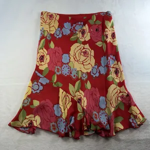 Vtg Harold’s Sz 14 Silk Skirt‎ Red Floral Ruffle Hem Pull On Bias Romantic Flowy thumbnail 9