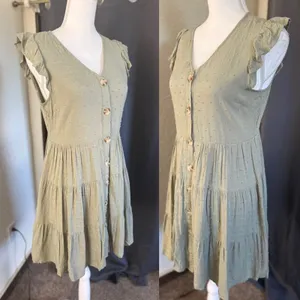Altar'd State Light Olive‎ Swiss Dot Button Front Mini Dress Boho M nwt thumbnail 2