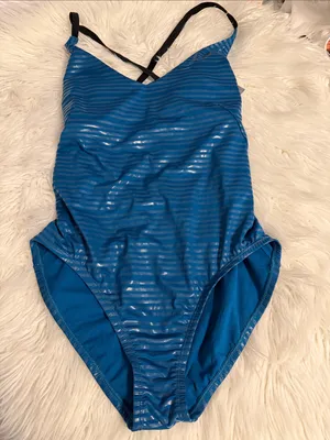 Nike Teal Blue Striped One-Piece Swimsuit size L brand new thumbnail 7