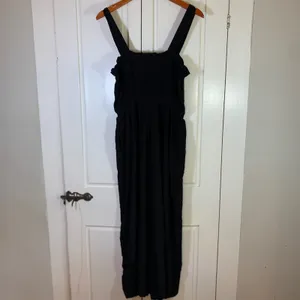 Madewell Women Black Sleeveless Smocked Waist Wide Leg Jumpsuit Size 12 Pockets thumbnail 2