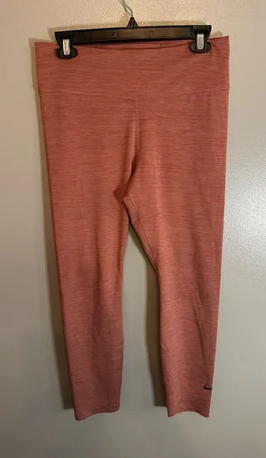 Nike Dri Fit‎ Cropped Leggings Coral Pink Heathered Athletic Workout Size L thumbnail 1