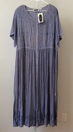 Style In Fashion Boho Beachy Relaxed Lagenlook Embroidered Maxi Dress Plus Blue thumbnail 1