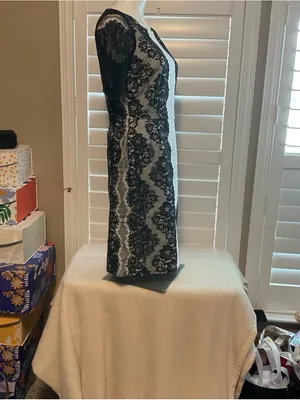 ANTONIO MELANI Cream Sheath Dress with Black Lace Panels thumbnail 2