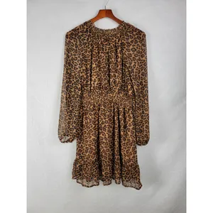 Old Navy Womens Dress Size S Tall Brown Chiffon Leopard Print V-neck Smocked NEW thumbnail 13