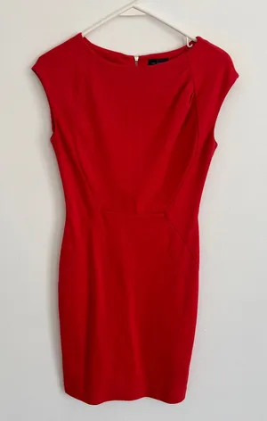 The Limited Red Midi Sheath Dress with Cap Sleeves thumbnail 1
