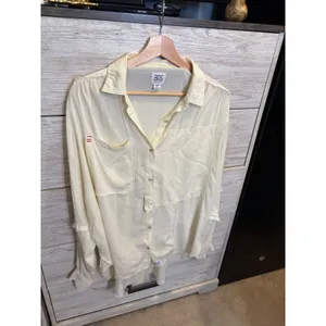 BDG Urban Outfitters Oversized Deconstructed Frayed Button Down Shirt Cream S thumbnail 4