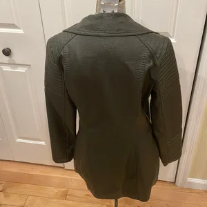 Love Token olive green vegan leather with faux fur removable collar moto jacket thumbnail 6