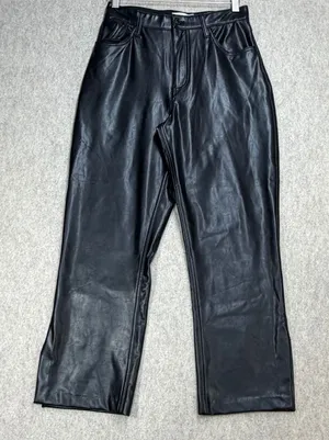 Abercrombie & Fitch Vegan Leather Cropped Pants 28/6 XS Black 90s Straight Edgy thumbnail 1