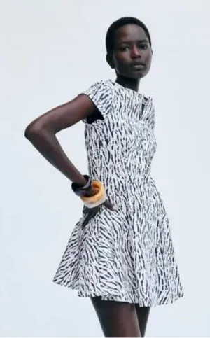 Zara White and Black Patterned Mini Dress thumbnail 1