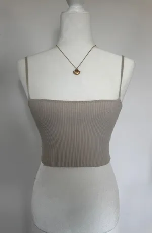 Babaton Aritzia Sculpt Knit Cropped‎ Camisole Beige Ribbed Tank Top XS 85158 thumbnail 1