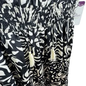 THML NWT Black White Abstract‎ Print Short Sleeve Midi Dress Ruffle Tassels S thumbnail 3