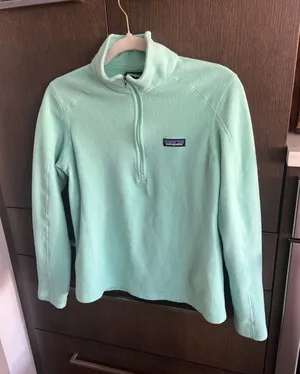 Patagonia Women's Micro-D‎ 1/4-Zip fleece pullover in a light green small thumbnail 1