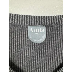 Arula Womens OX Charcoal Gray Striped Ribbed Knit‎ V-Neck Oversized Sweater Top thumbnail 3