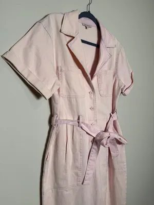Free People Light Pink Denim Short Sleeve Jumpsuit with Belt thumbnail 1