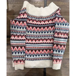 Abercrombie & Fitch Womens Fair Isle Off The Shoulder Sweater Cream Pink‎ Small thumbnail 4