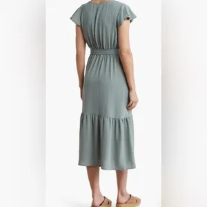 Lucky Brand Flutter Sleeve Midi Dress Small Sage Green Modest Church Fall Chic thumbnail 2