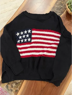 American Flag Textured Sweater S/M Black thumbnail 1