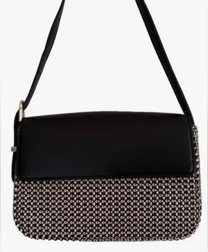 Flap Shoulder Bag- A New Day Black/Woven Polypropylene, Adjustable Strap, Lightweight Design thumbnail 1