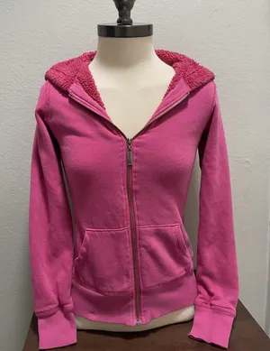 Kirra Vintage Y2K Hot Pink Zip Up Hoodie Sherpa Lined Xs thumbnail 1