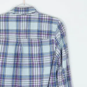 American Eagle Womens Boyfriend Plaid Button‎ Down Shirt Size Large Blue Casual thumbnail 9