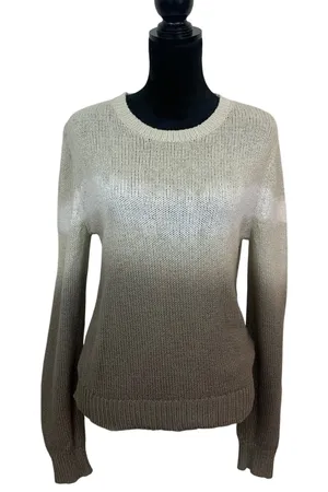 Splendid Women's S Ombre‎ Dip-Dye Cotton Shaker Knit Crewneck Sweater Taupe thumbnail 1