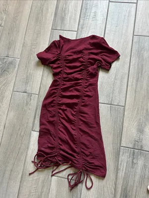 Ruched Tie-Front Mini Dress in Burgundy thumbnail 5