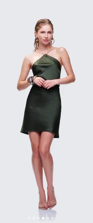 FINESSE Bindi Olive Green Satin Mini Dress thumbnail 1