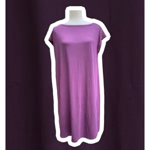 Eileen Fisher Twist Back Bateau Neck Purple Jersey Tunic Shift Midi Dress Sz M thumbnail 2
