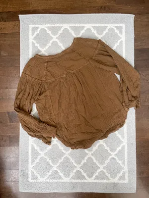 We The Free forest green oversized soft linen long sleeve Henley flowy top thumbnail 9