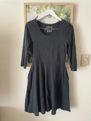 Pact Organic Cotton Fit and Flare Dress Charcoal Gray Medium thumbnail 2
