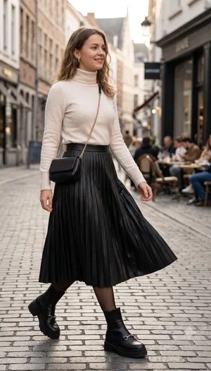 Womens Black Pleated Midi Skirt - Classic Chic thumbnail 1