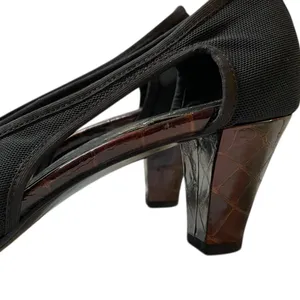 VANELI Black/Brown Animal Trim Canvas Side Cut Out High Heel Shoes - 8.5 Narrow thumbnail 8