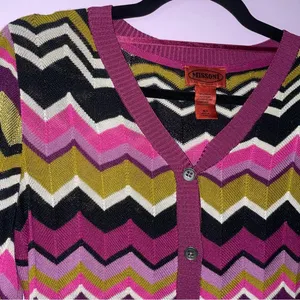 Missoni XS Cardigan Purple Green Chevron Woven Knit Ribbed Long Sleeve Button thumbnail 2