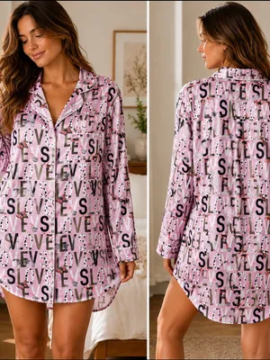 Victoria's Secret Lavender 'LOVE' Button-Up Pajama Top thumbnail 2