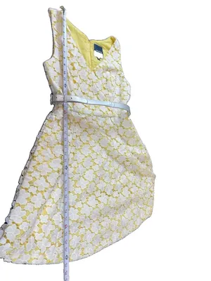 ModCloth 1960s Inspired Floral Lace Fit & Flare Dress Yellow White Belted L thumbnail 8