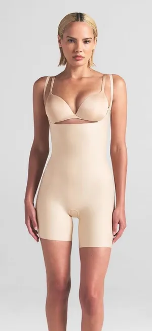 SKIMS Body Zoned Open Bust Mid Thigh Bodysuit Large Sand NWT thumbnail 1