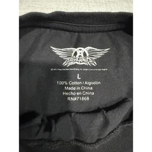 Aerosmith Graphic T-Shirt Black Cotton Cut Out Distressed Rock Band Tee Large thumbnail 3