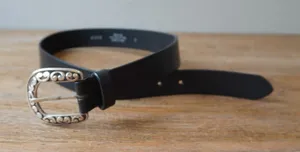 Genuine Italian Leather Western Scroll Buckle Belt Black Silver Size S USA Made thumbnail 1