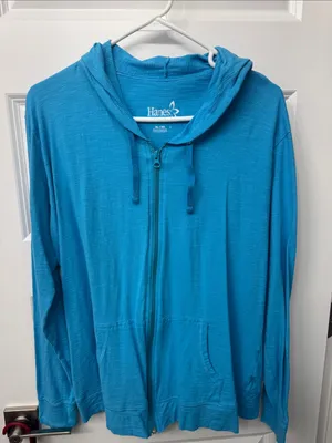 Hanes Bright Teal Zip-Up Hooded Jacket thumbnail 1
