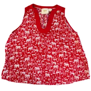 Maeve Anthropologie Red Safari Animal Print Sleeveless V-Neck Blouse Top Size 2 thumbnail 2